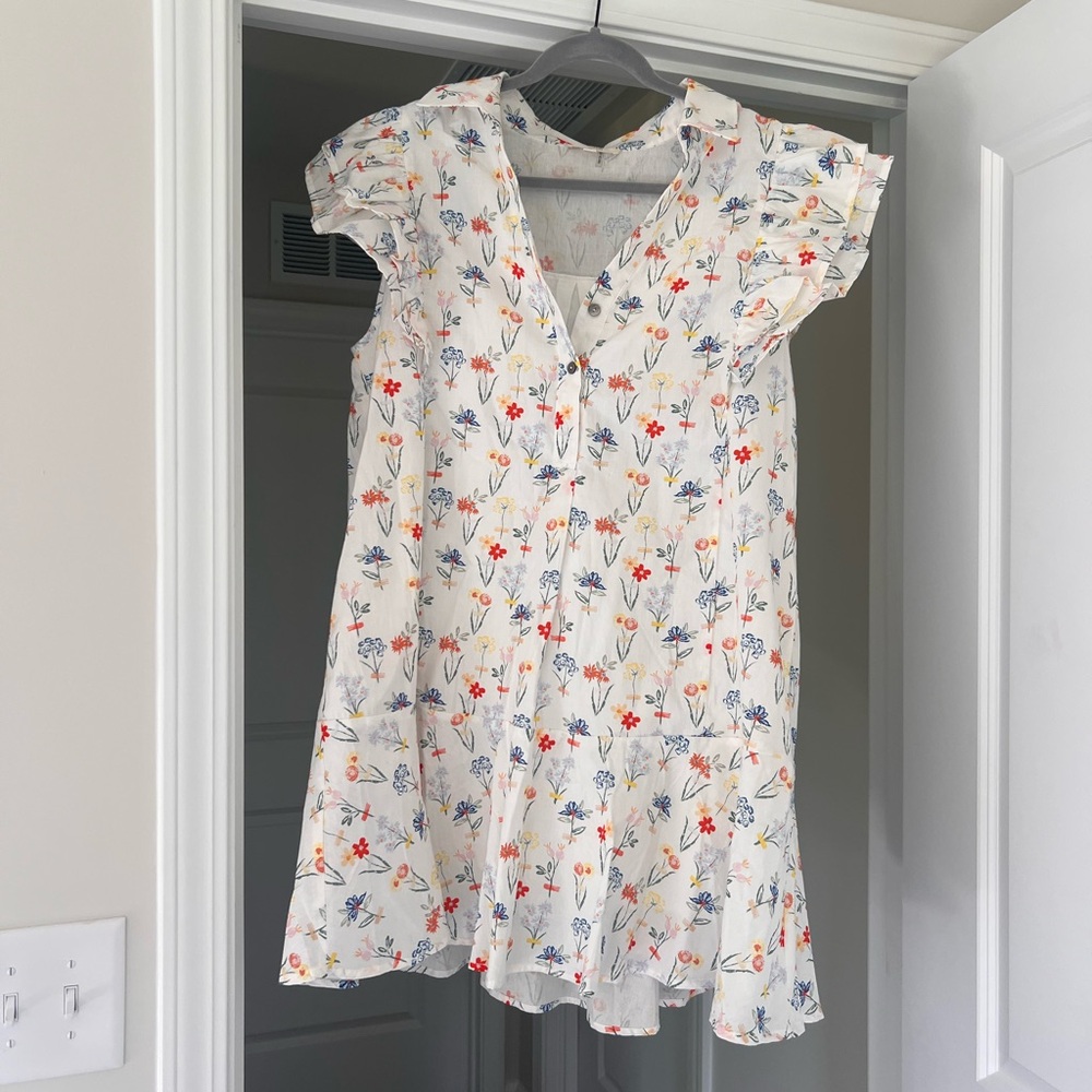 Entro Floral Dress - Cream with Red and Blue Accents